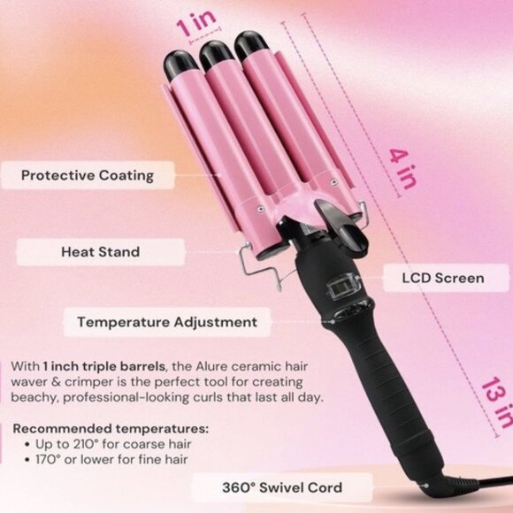 Allure 3 Barrel Curling Iron Hair Crimper: Dual Voltage Three Barrels Hair Waver - Picture 6 of 11
